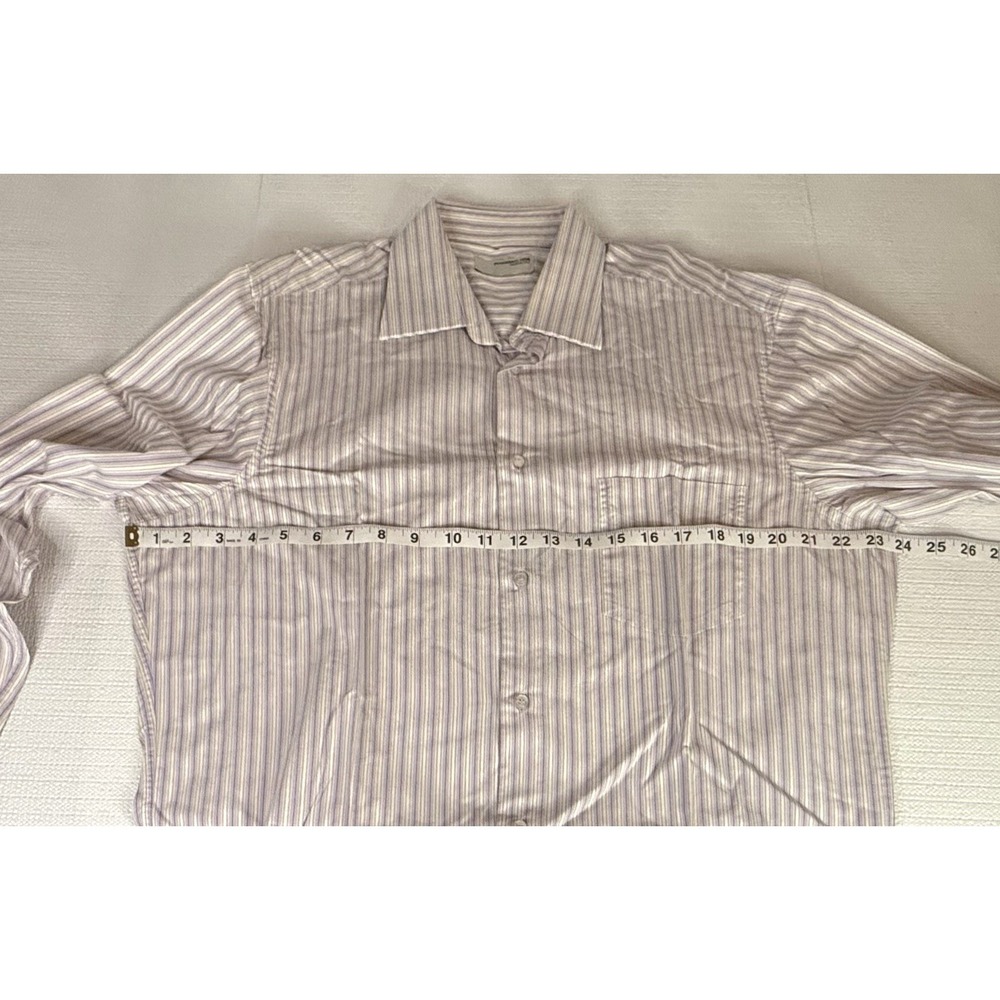 Poggiani 1958 Italy Striped Dress Shirt 16 Lavender Beige Cotton Italian Classic - Picture 3 of 11